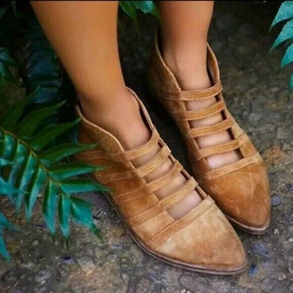 Free People Shoes - FREE PEOPLE Swept Away Suede Ankle Boot 40 US 9 9.5 Taupe Camel Brown Cut Out